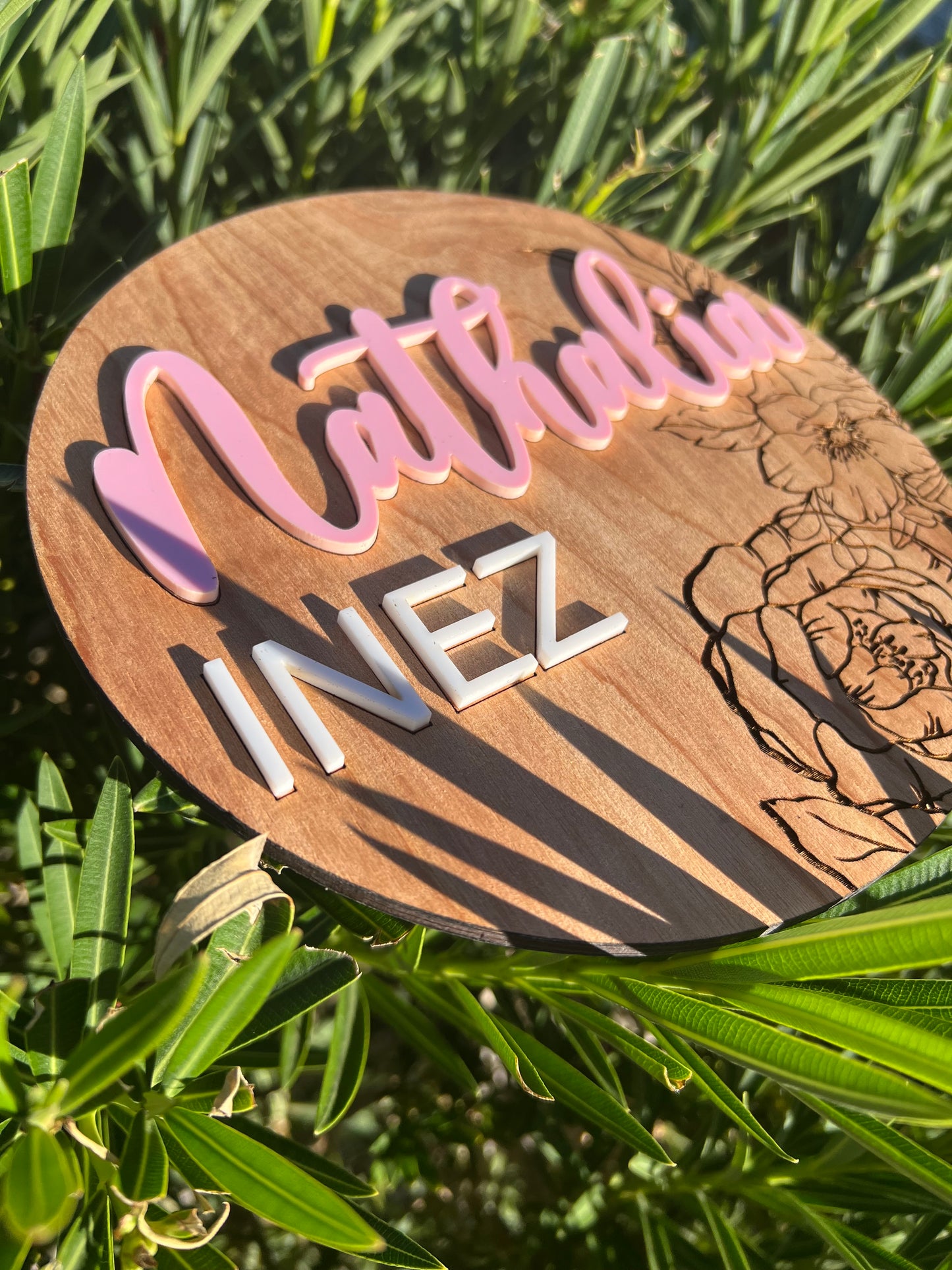 Custom Floral Wood & Acrylic Baby Arrival Plaque | Personalized Birth Stats Keepsake |