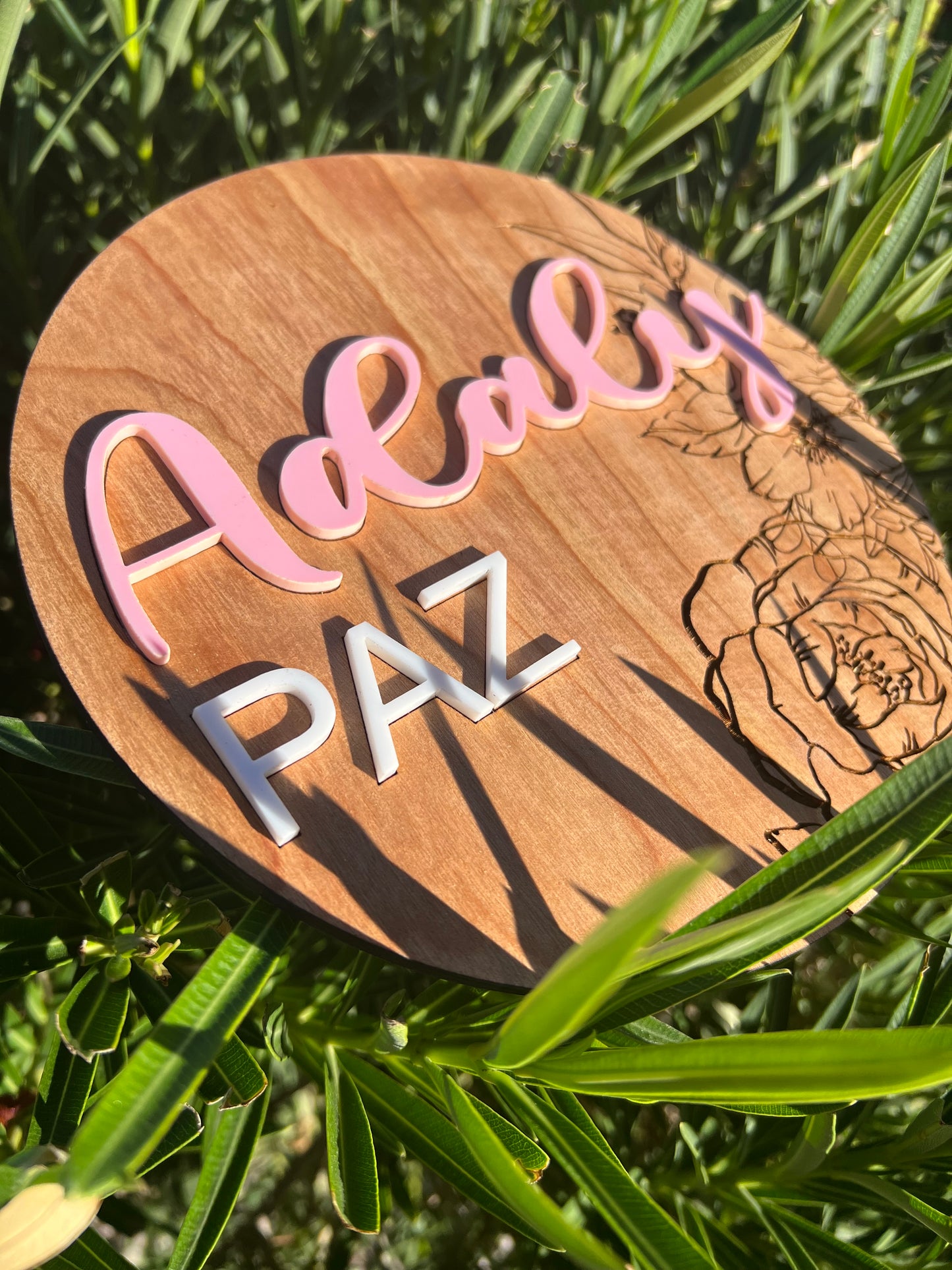 Custom Floral Wood & Acrylic Baby Arrival Plaque | Personalized Birth Stats Keepsake |