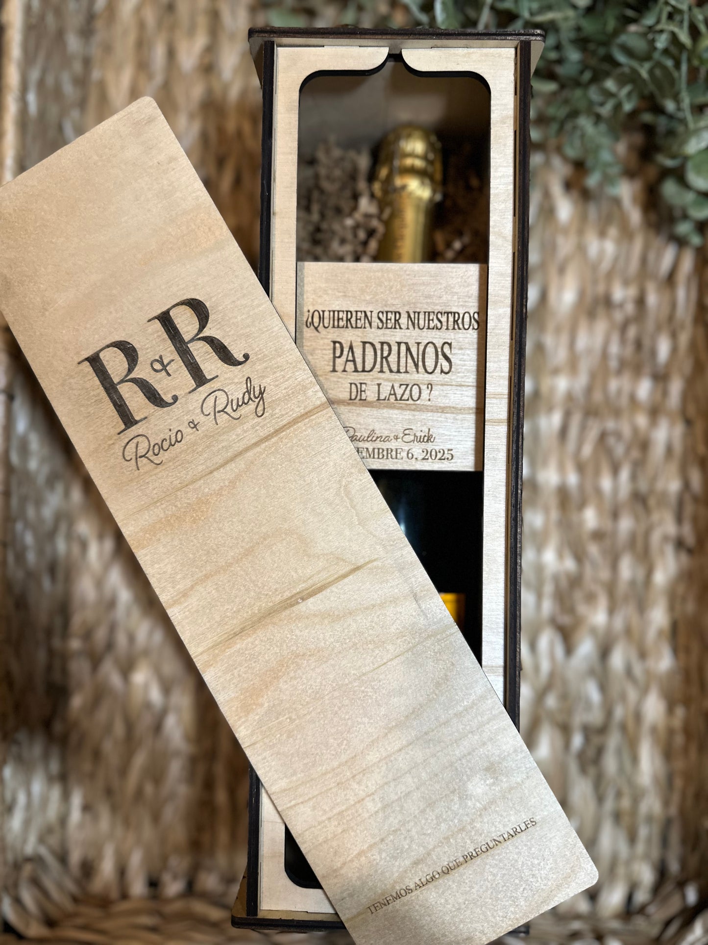 Personalized Wooden Wine or Tequila Box– Perfect for Padrinos de Bautizo or Padrinos de Boda Proposal