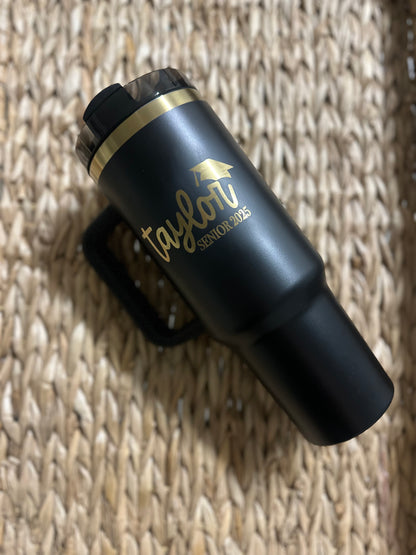 Personalized 40oz Graduation Tumbler with Name and Class Year - Senior Gift with Graduation Cap Design