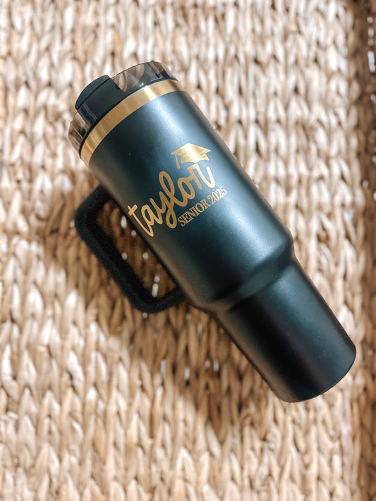 Personalized 40oz Graduation Tumbler with Name and Class Year - Senior Gift with Graduation Cap Design