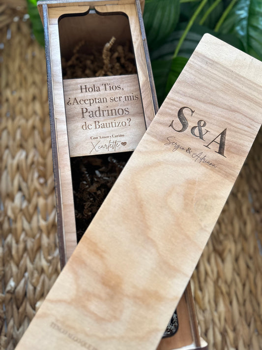 Personalized Wooden Wine or Tequila Box– Perfect for Padrinos de Bautizo or Padrinos de Boda Proposal
