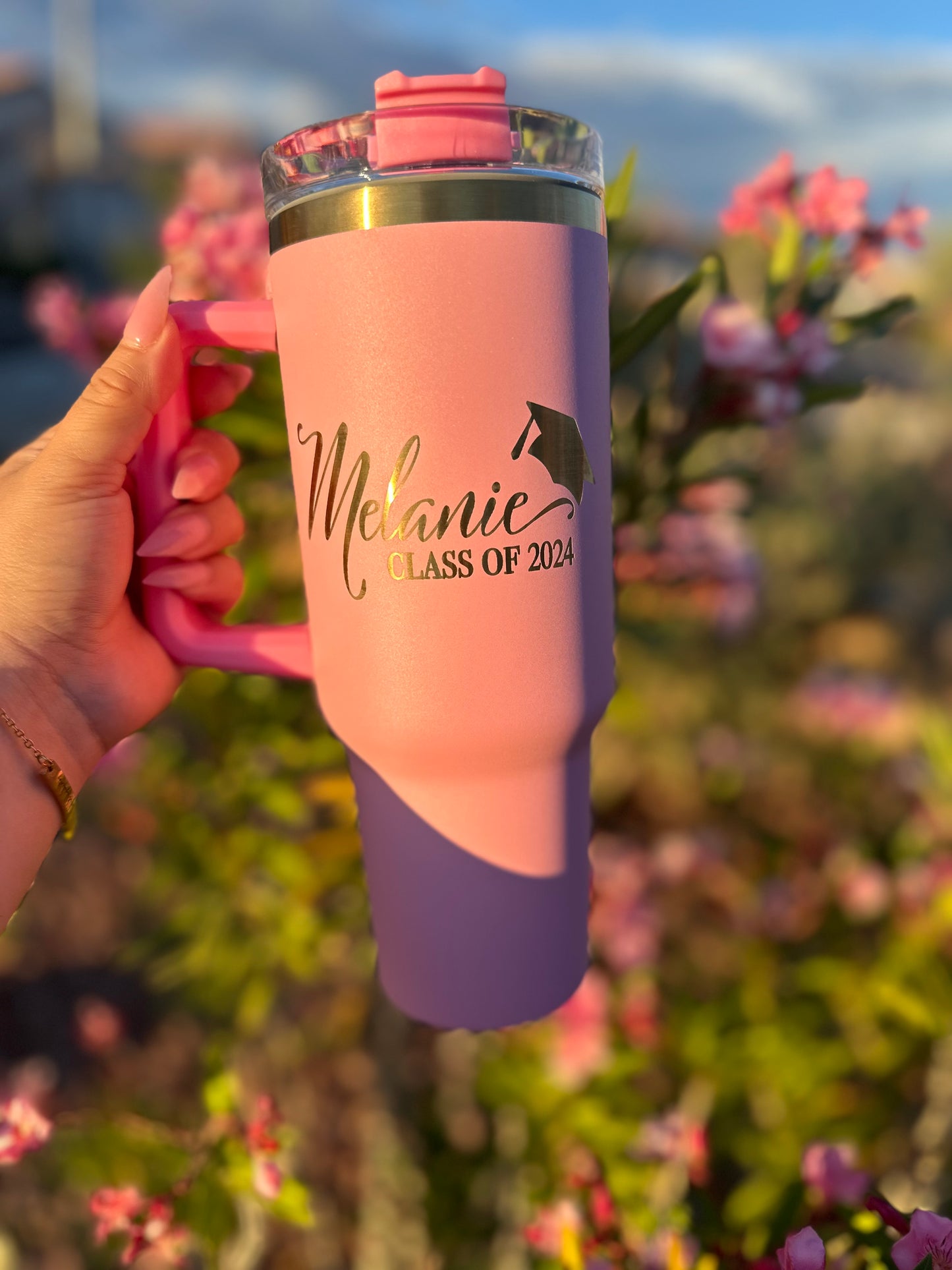 Personalized 40oz Graduation Tumbler with Name and Class Year - Senior Gift with Graduation Cap Design