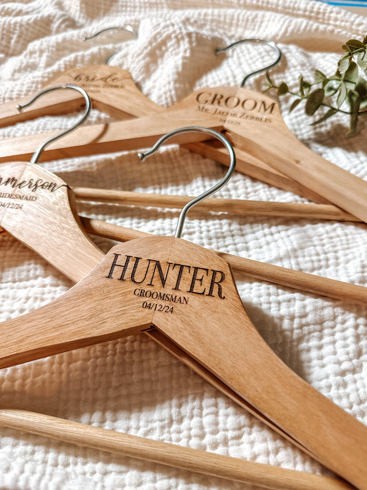 Personalized Wooden Bridal Party Hangers for Brides, Grooms, and Wedding Party Members