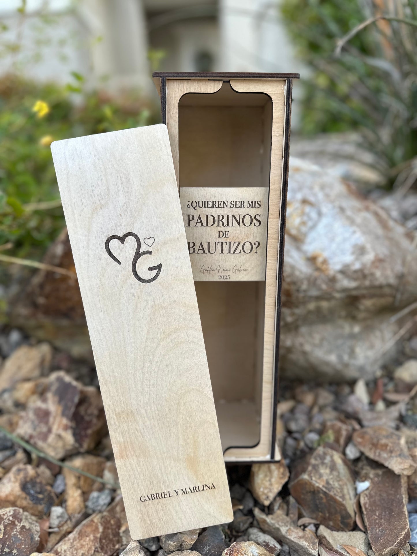 Personalized Wooden Wine or Tequila Box– Perfect for Padrinos de Bautizo or Padrinos de Boda Proposal