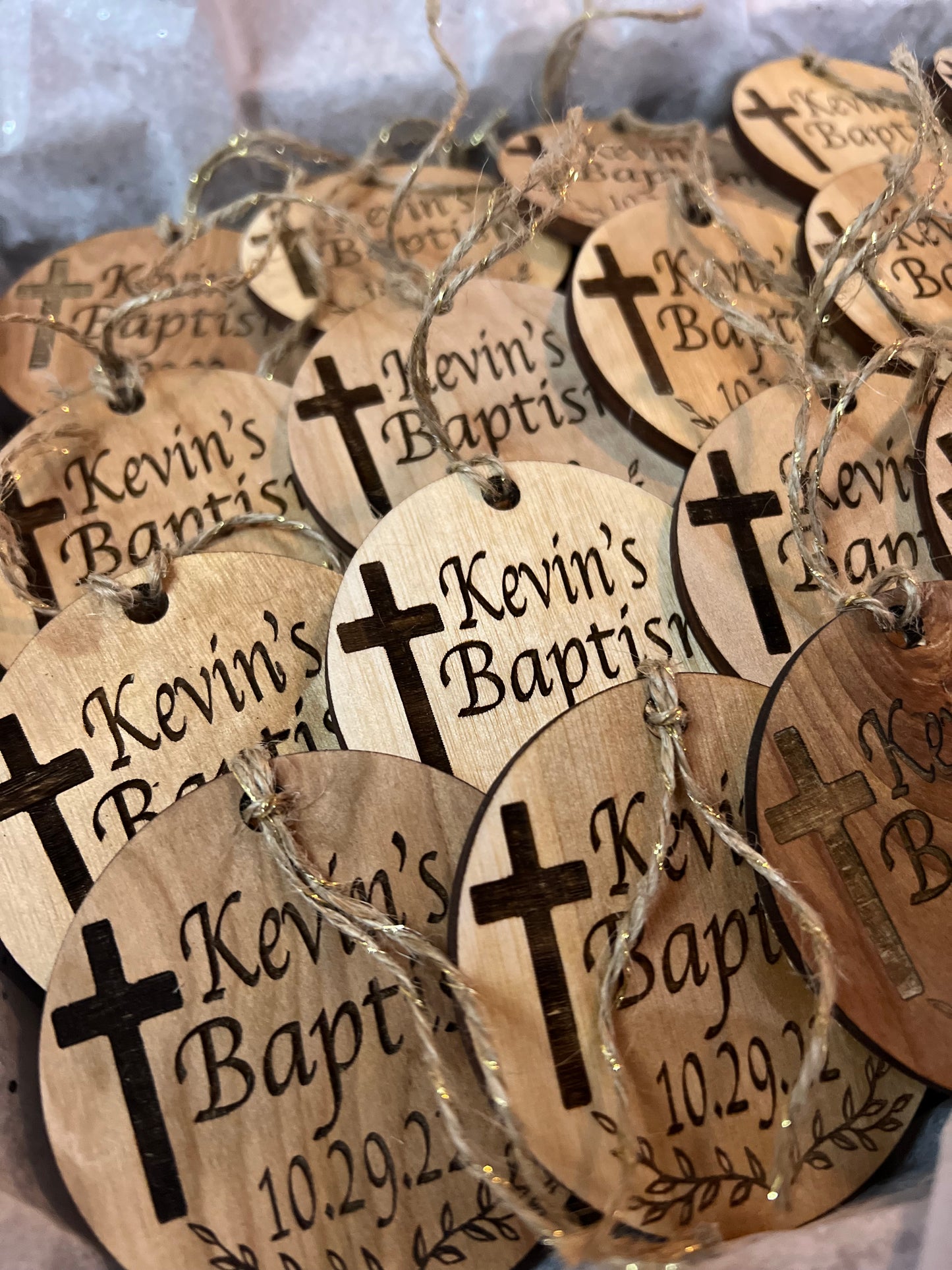 Engraved Wooden Baptism Favors