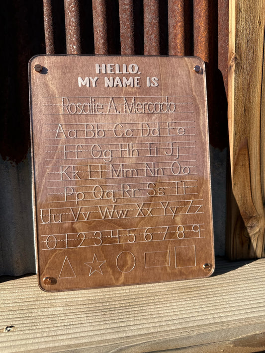 Personalized Wooden Tracing Board with Clear Acrylic Cover - Montessori Learning Toy for Kids