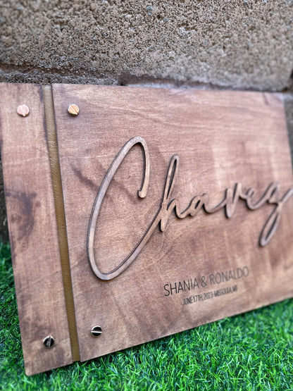 Personalized Wooden Guest Book with Leather Binding & Chicago Screws | Perfect for Weddings & Special Events