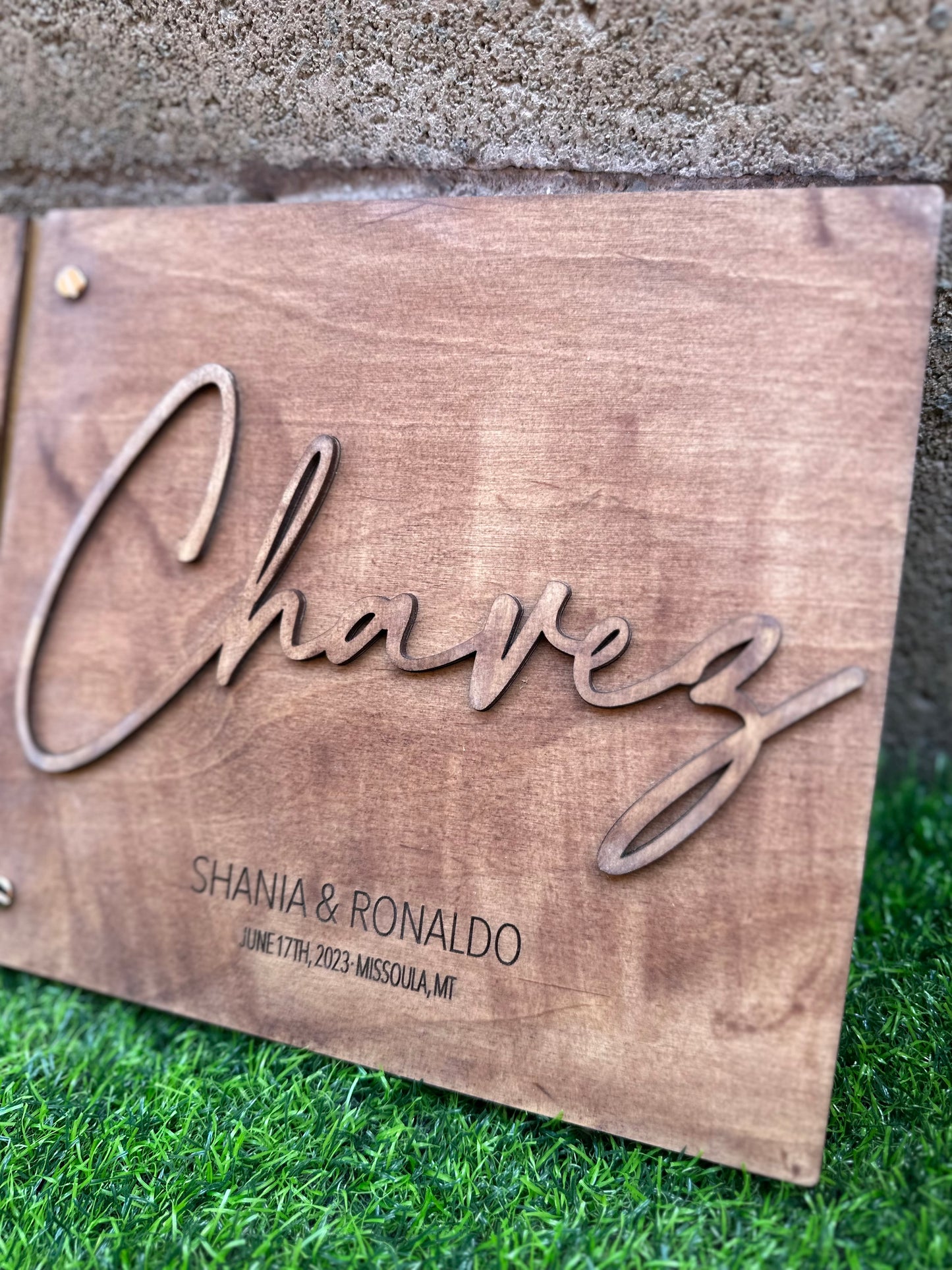 Personalized Wooden Guest Book with Leather Binding & Chicago Screws | Perfect for Weddings & Special Events