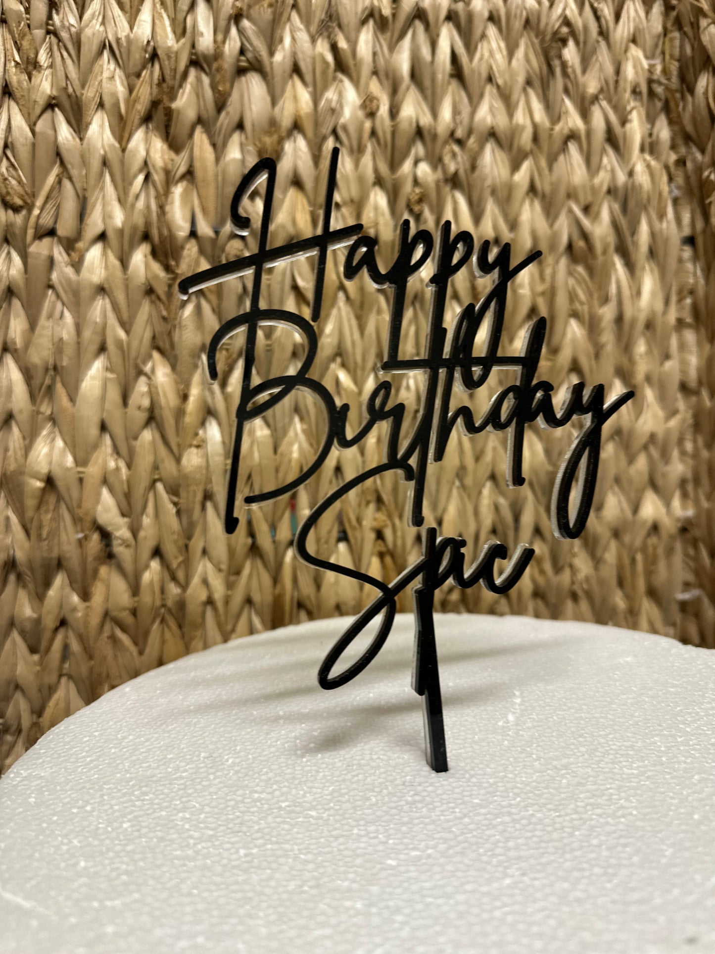 Custom Acrylic Cake Topper - "Happy Birthday" with Personalized Name | Clear Base & Color Options