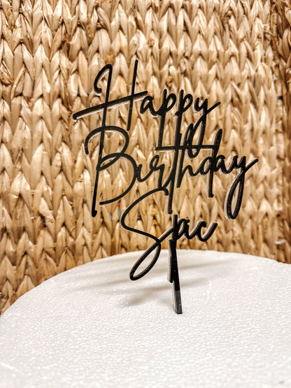 Custom Acrylic Cake Topper - "Happy Birthday" with Personalized Name | Clear Base & Color Options