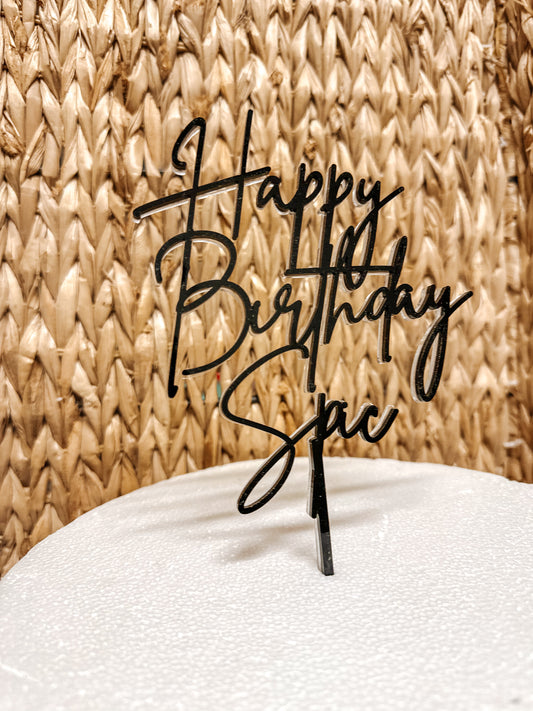 Custom Acrylic Cake Topper - "Happy Birthday" with Personalized Name | Clear Base & Color Options