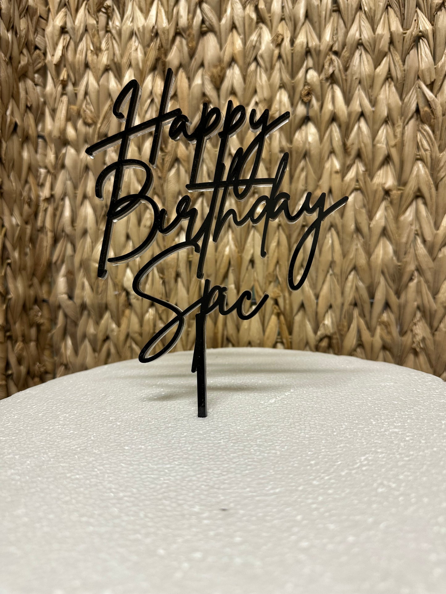 Custom Acrylic Cake Topper - "Happy Birthday" with Personalized Name | Clear Base & Color Options
