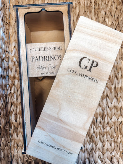 Personalized Wooden Tequila Bottle Box For Godparent Proposal | Laser Engraved Baptism Gift | Tequila Box with Godfather/Godmother Proposal