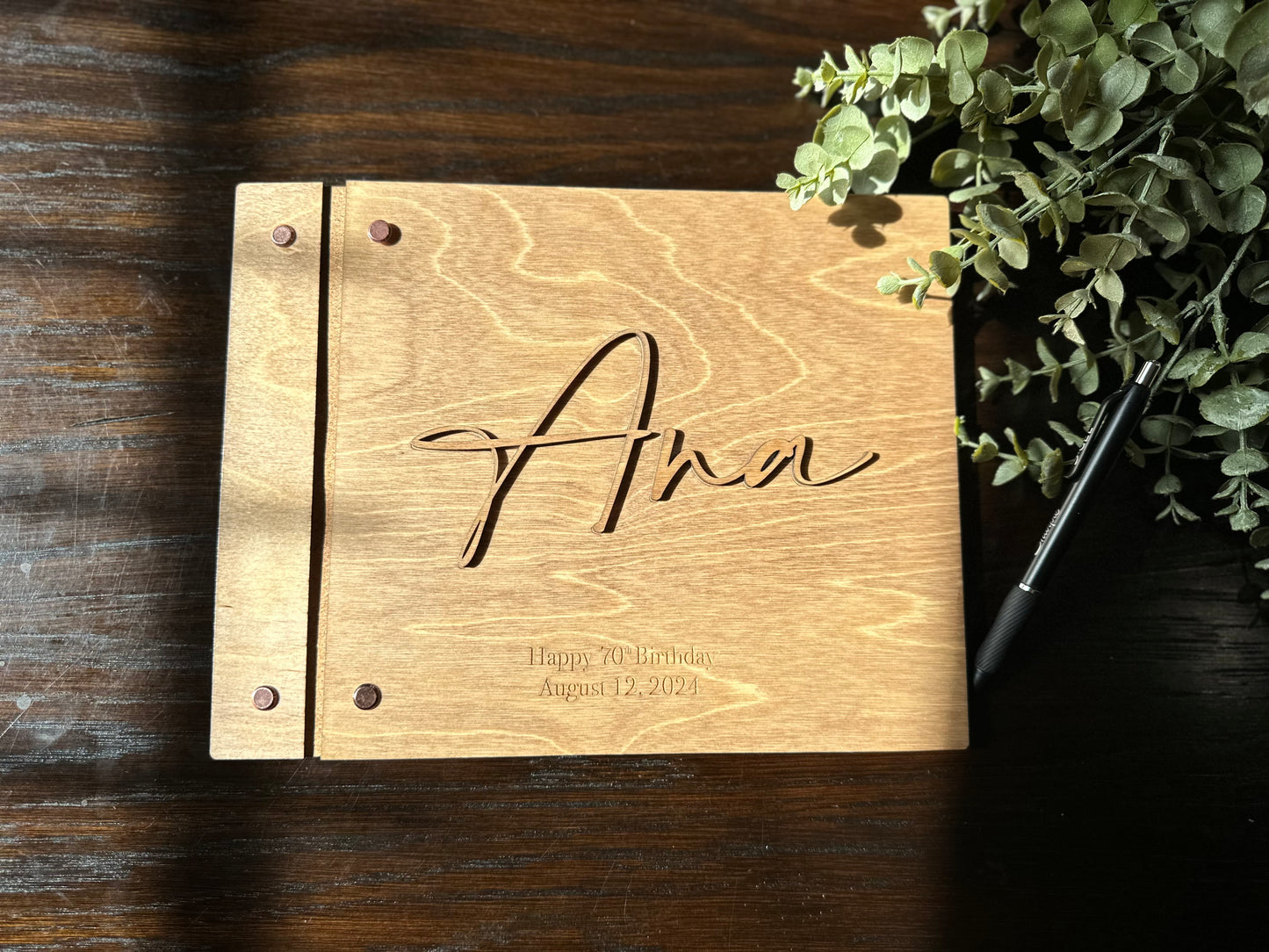 Personalized Wooden Guest Book with Leather Binding & Chicago Screws | Perfect for Weddings & Special Events