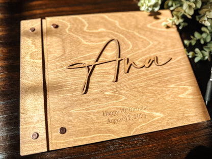 Personalized Wooden Guest Book with Leather Binding & Chicago Screws | Perfect for Weddings & Special Events