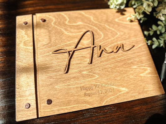 Personalized Wooden Guest Book with Leather Binding & Chicago Screws | Perfect for Weddings & Special Events