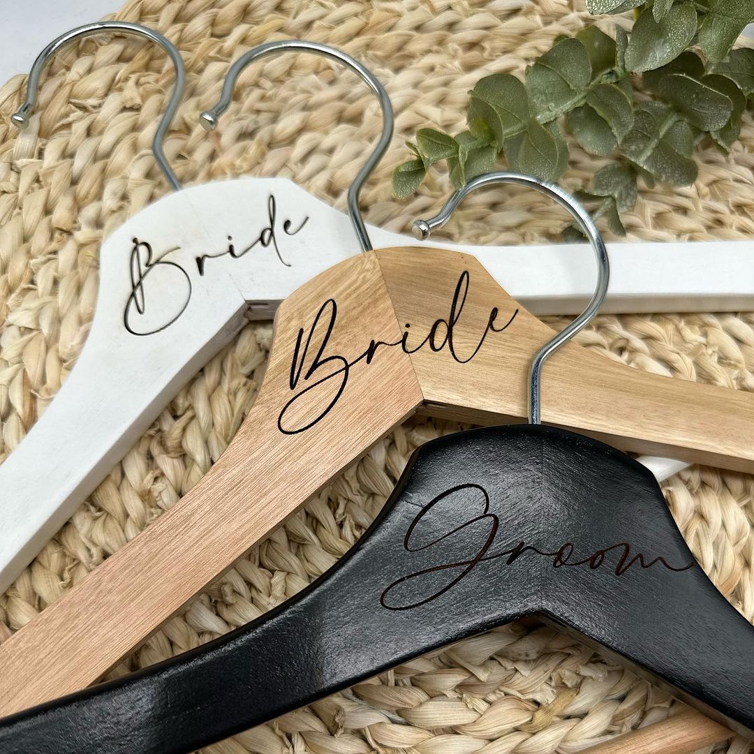Personalized Wooden Bridal Party Hangers for Brides, Grooms, and Wedding Party Members