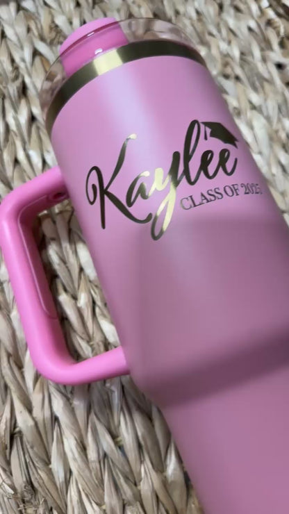 Personalized 40oz Graduation Tumbler with Name and Class Year - Senior Gift with Graduation Cap Design