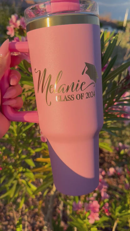 Personalized 40oz Graduation Tumbler with Name and Class Year - Senior Gift with Graduation Cap Design